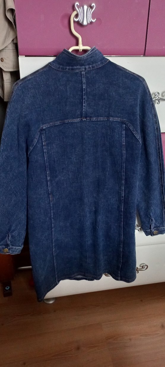 Kadın Uzun Kot Ceket Düğmeli Lacivert - Görsel 3