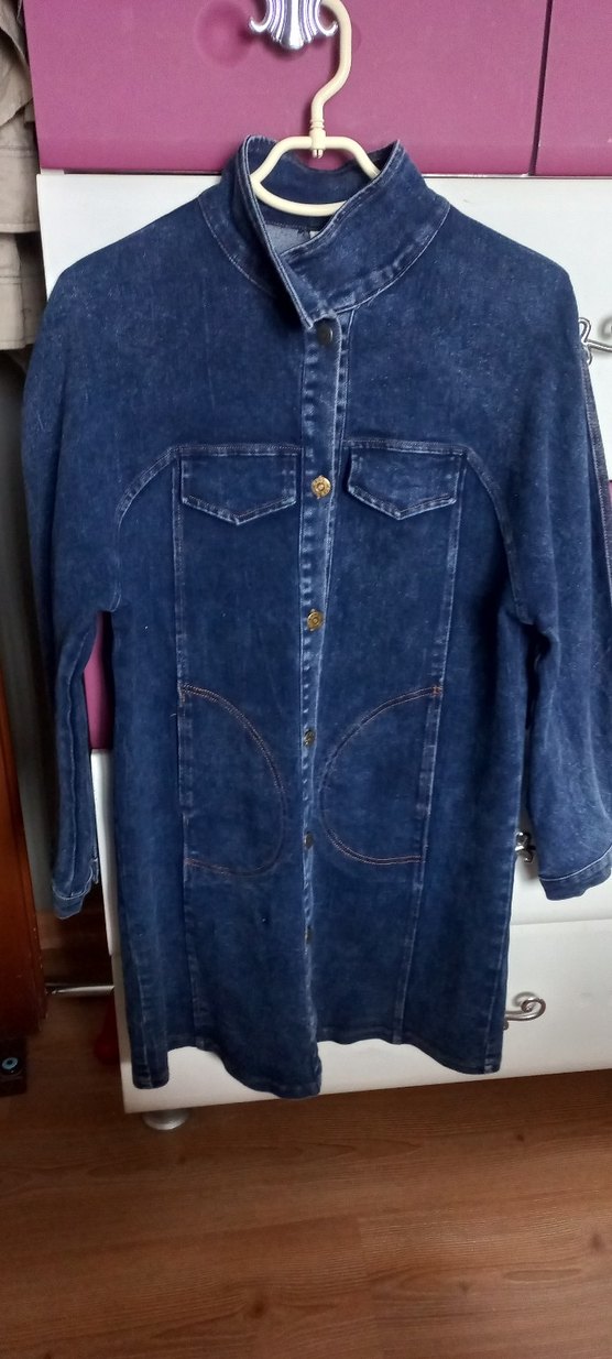 Kadın Uzun Kot Ceket Düğmeli Lacivert - Görsel 2