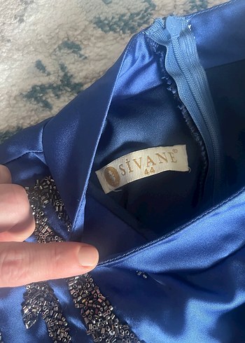 Uzun Kollu Mavi Drapeli Abiye Elbise - Görsel 3