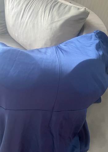 Uzun Kollu Mavi Drapeli Abiye Elbise - Görsel 5