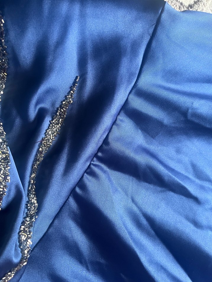 Uzun Kollu Mavi Drapeli Abiye Elbise - Görsel 4