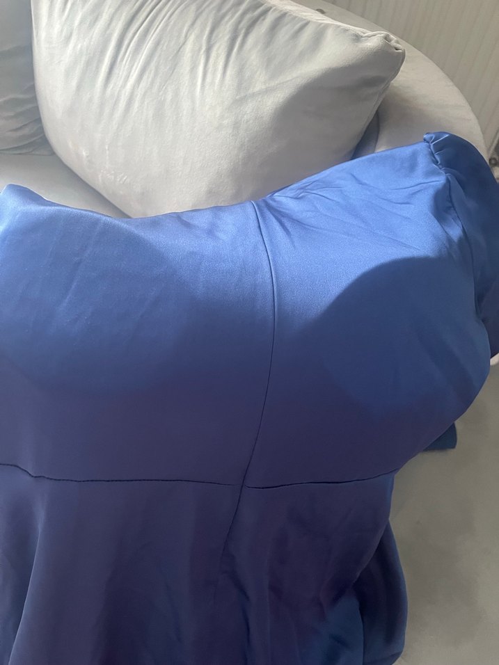 Uzun Kollu Mavi Drapeli Abiye Elbise - Görsel 5