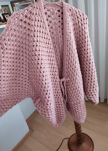 universal Beden pembe Renk Pembe Örgü Midi Kadın Hırka