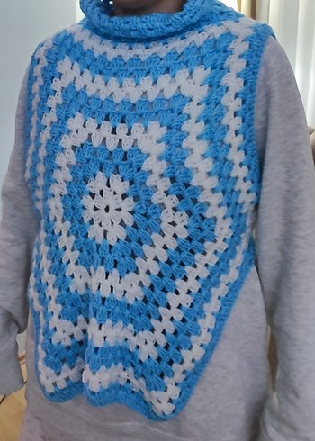 Bohem Tarz Mavi Örgü Kız Panço - Görsel 5