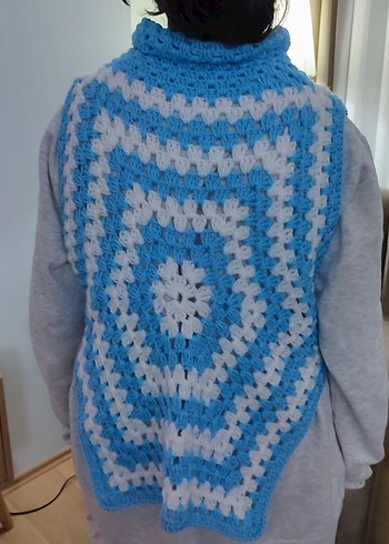 Bohem Tarz Mavi Örgü Kız Panço - Görsel 6