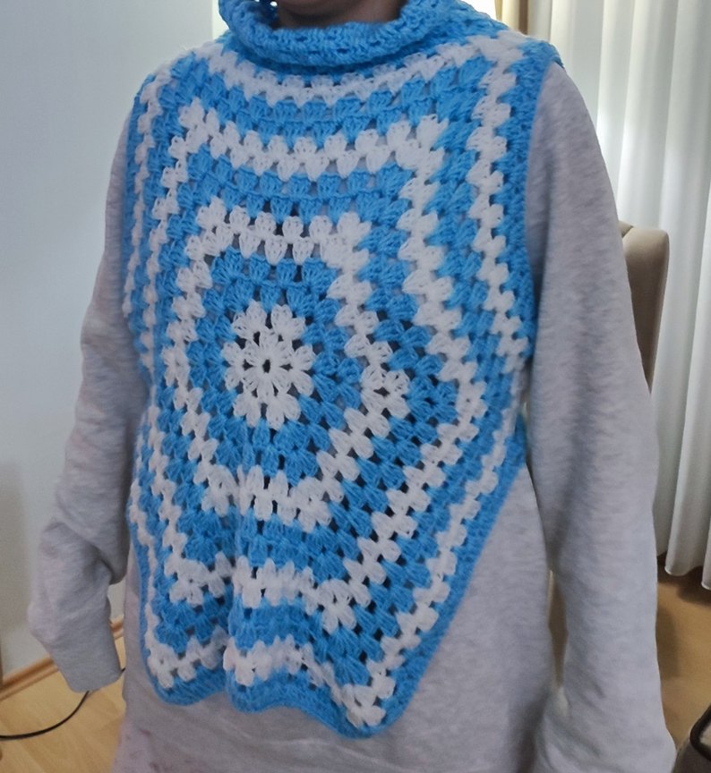 Bohem Tarz Mavi Örgü Kız Panço - Görsel 5