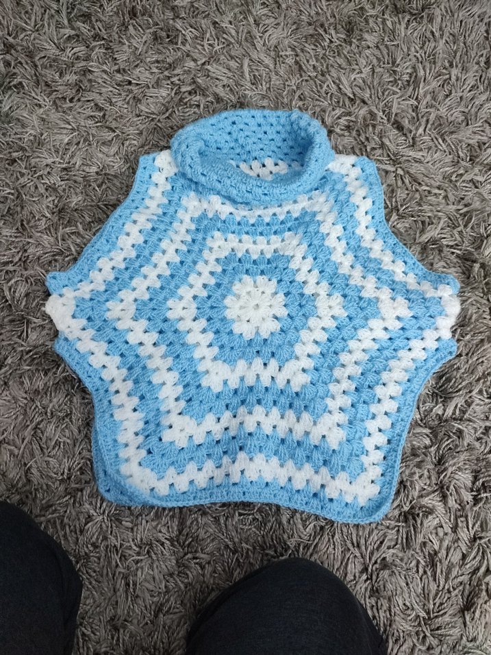 Bohem Tarz Mavi Örgü Kız Panço - Görsel 2