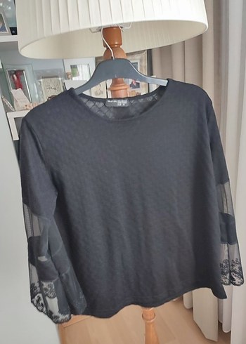 Dantel Kollu Siyah Örgü Bluz - Görsel 6