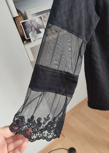 Dantel Kollu Siyah Örgü Bluz - Görsel 5