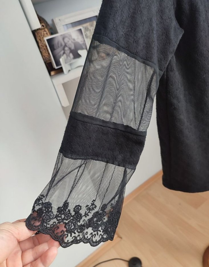 Dantel Kollu Siyah Örgü Bluz - Görsel 5