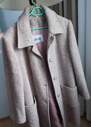 Bej Düğmeli Midi Yün Kabanı - Görsel 12