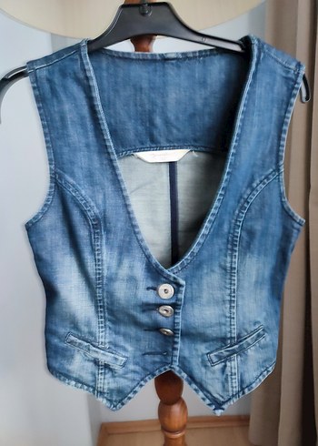 Düğmeli  Mavi Kot Yelek - Görsel 10