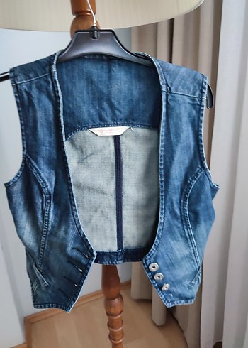 Düğmeli  Mavi Kot Yelek - Görsel 2
