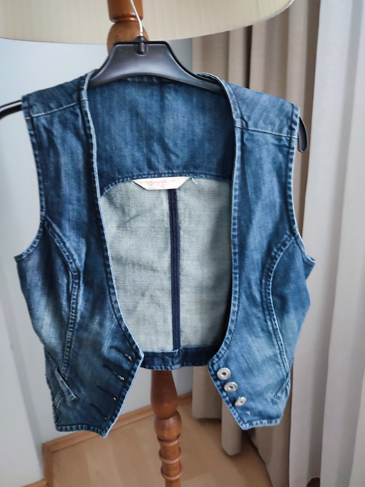 Düğmeli  Mavi Kot Yelek - Görsel 2