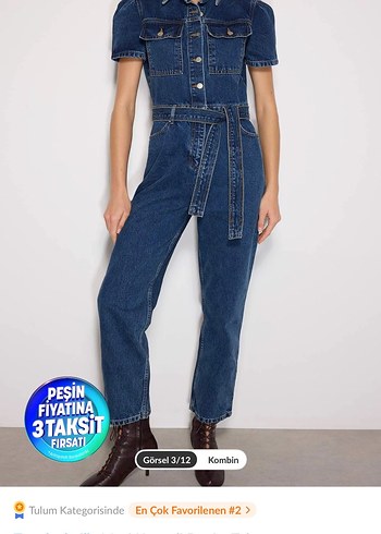 Kadın Lacivert Denim Tulum - Görsel 4