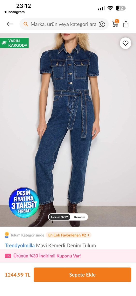 Kadın Lacivert Denim Tulum - Görsel 4