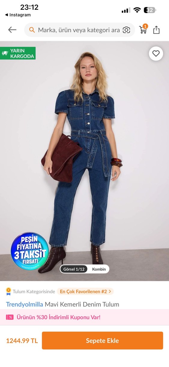 Kadın Lacivert Denim Tulum - Görsel 3