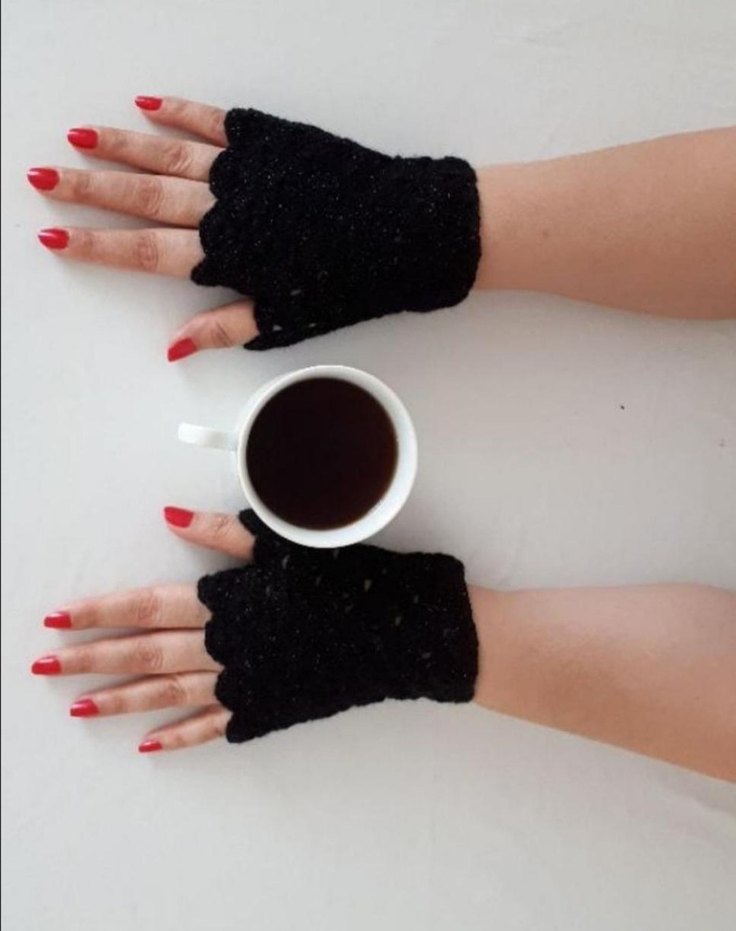 Siyah Örgü Kadın Eldiven - Görsel 5
