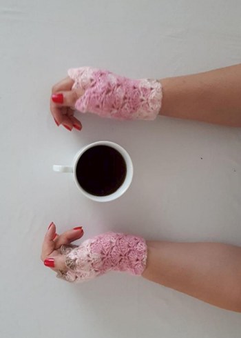 Dantel Detaylı Pembe Bohem Kadın Eldiveni - Görsel 7