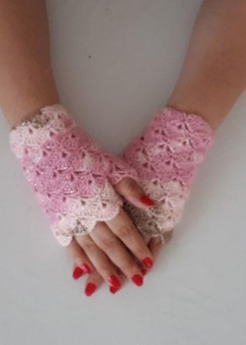 Dantel Detaylı Pembe Bohem Kadın Eldiveni - Görsel 4