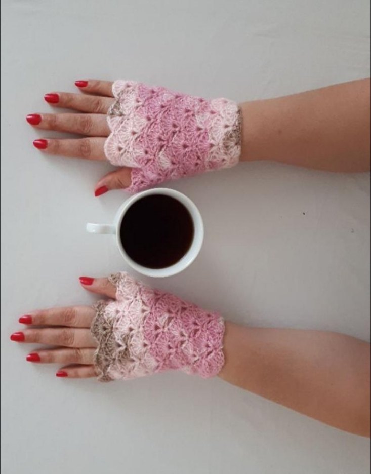 Dantel Detaylı Pembe Bohem Kadın Eldiveni - Görsel 5