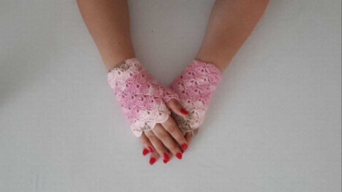 Dantel Detaylı Pembe Bohem Kadın Eldiveni - Görsel 4