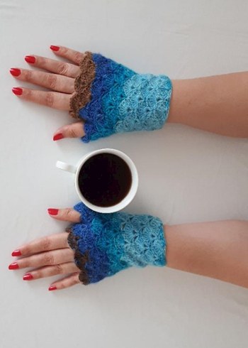 Renkli Örgü Bohem Kadın Eldivenleri - Görsel 6