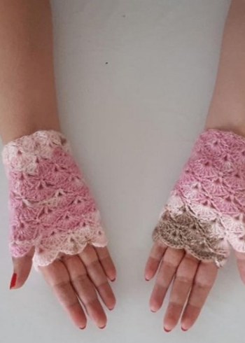 Dantel Detaylı Pembe Örgü Kadın Eldiven - Görsel 6