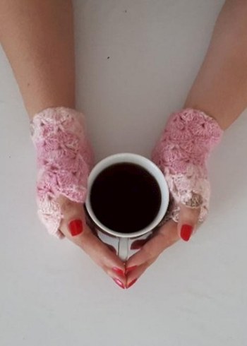 Dantel Detaylı Pembe Örgü Kadın Eldiven - Görsel 3