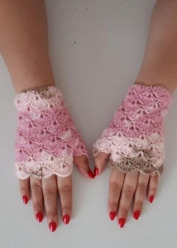 Dantel Detaylı Pembe Örgü Kadın Eldiven - Görsel 2