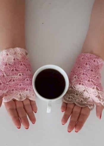 Dantel Detaylı Pembe Örgü Kadın Eldiven - Görsel 5