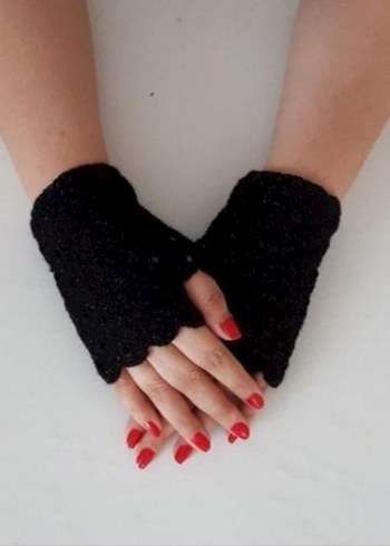 Siyah Örgü Bohem Kadın Eldiveni - Görsel 3