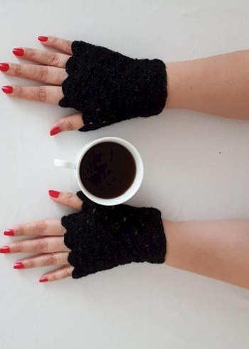 Siyah Örgü Bohem Kadın Eldiveni - Görsel 4