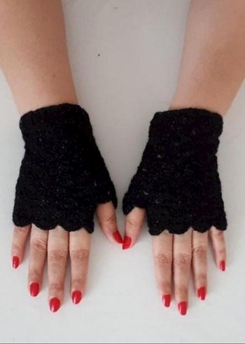 Siyah Örgü Bohem Kadın Eldiveni - Görsel 6