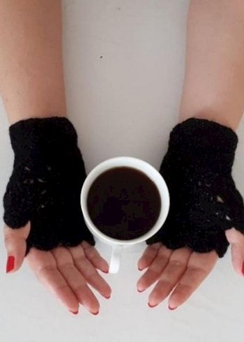 Siyah Örgü Bohem Kadın Eldiveni - Görsel 2