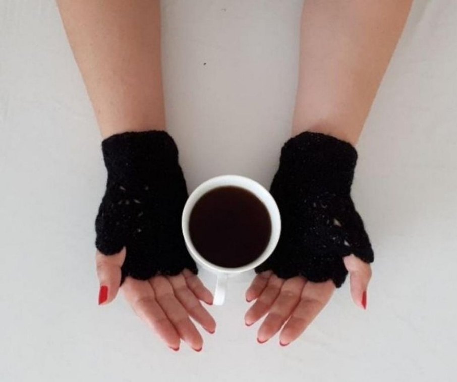 Siyah Örgü Bohem Kadın Eldiveni - Görsel 2