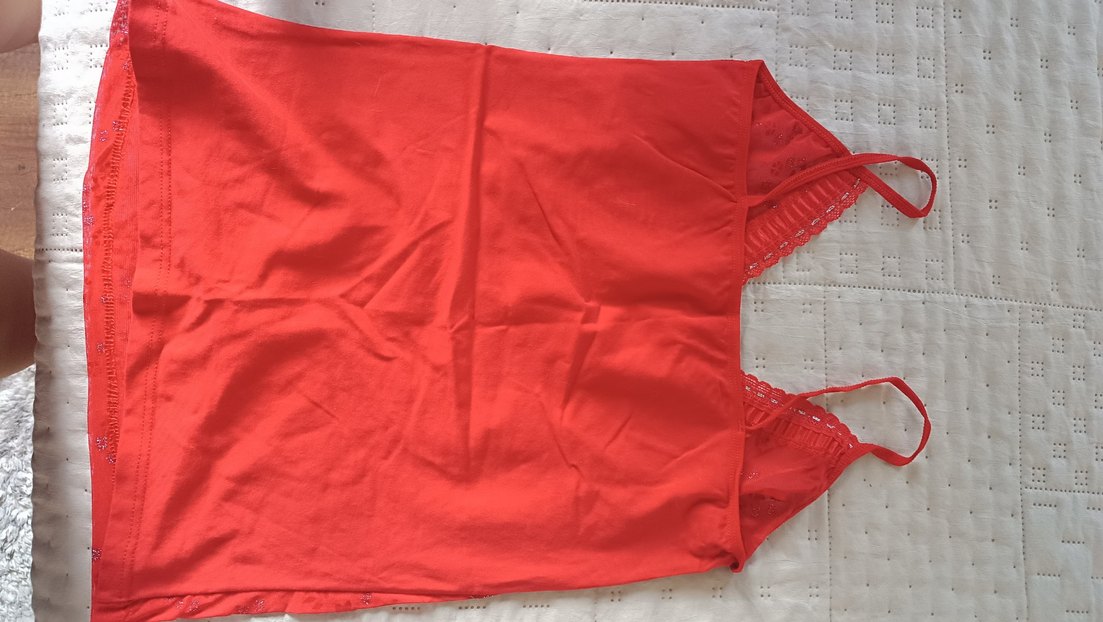 İnce Askılı Nakışlı Kırmızı Midi Gecelik - Görsel 3