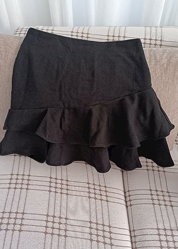 Siyah Fırfırlı Mini Etek - Görsel 7