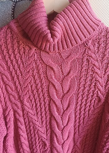 Pembe Örgü Boğazlı Kadın Kazak - Görsel 2