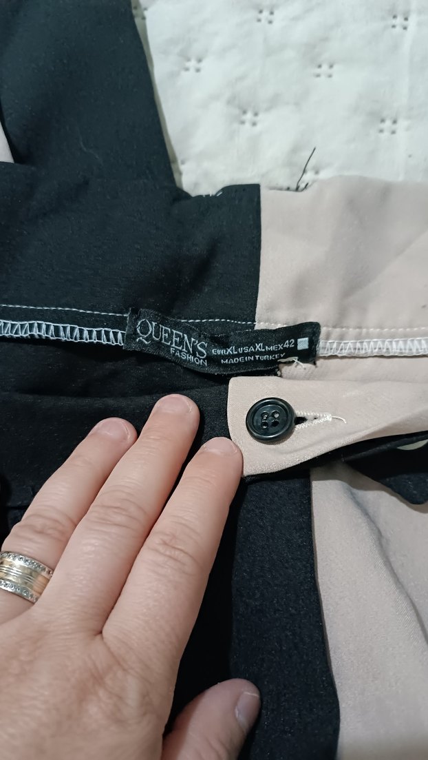 Krem siyah İki Renkli Kadın Kumaş Pantolon - Görsel 3