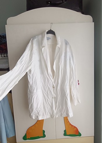 40 Beden Beyaz Keten Kadın Blazer Ceket