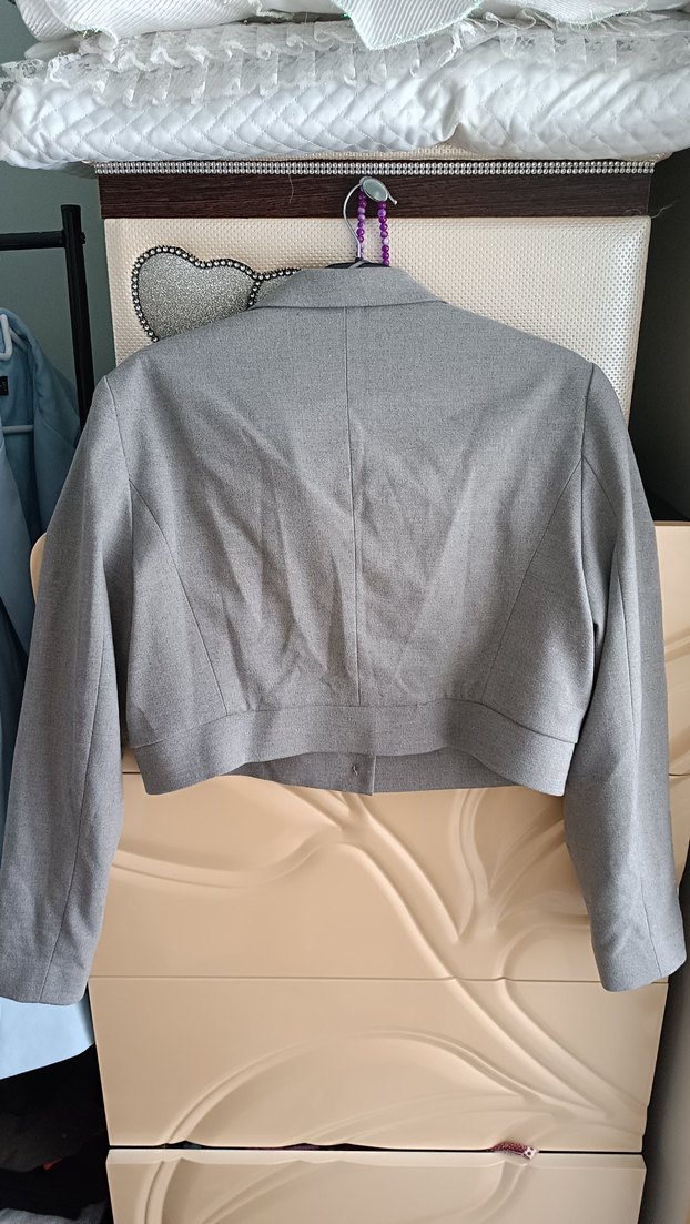 Gri Kısa Kesim Kadın Blazer Ceket - Görsel 3