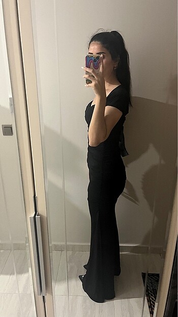 38 Beden siyah Renk Siyah drape detaylı davet elbisesi