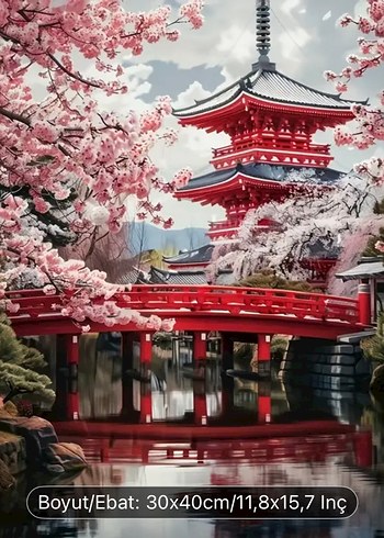 Kırmızı Tonlarda Japon Tapınağı Elmas Boyama Seti