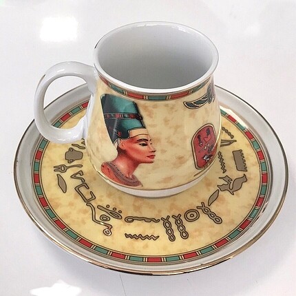 Mısır figürlü vintage kahve fincanı