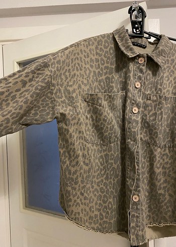 xl Beden kahverengi Renk Düğmeli Leopar Desenli Kadın Ceket