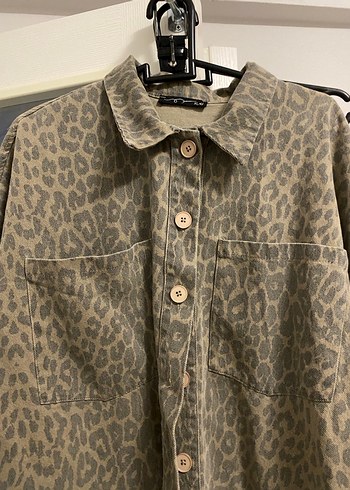 xl Beden Düğmeli Leopar Desenli Kadın Ceket