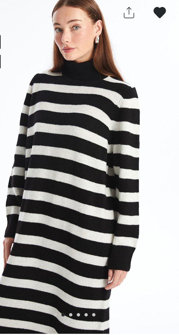 Siyah-Beyaz Çizgili  Triko Elbise - Görsel 2