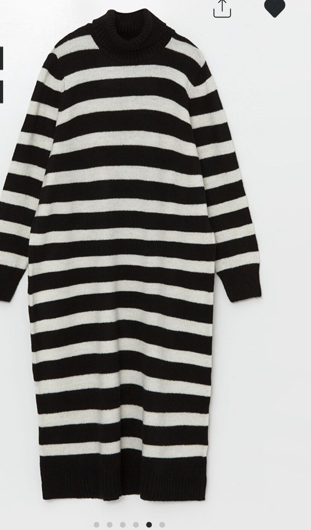 Siyah-Beyaz Çizgili  Triko Elbise - Görsel 4