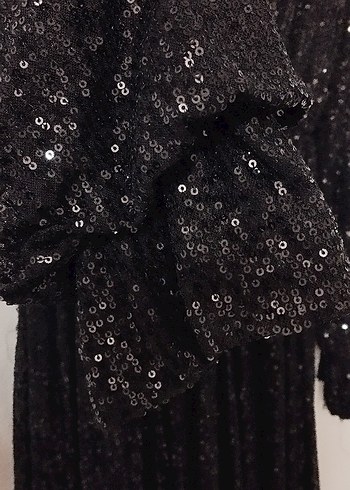 Siyah Parlak Uzun Kollu Abiye Elbise - Görsel 4